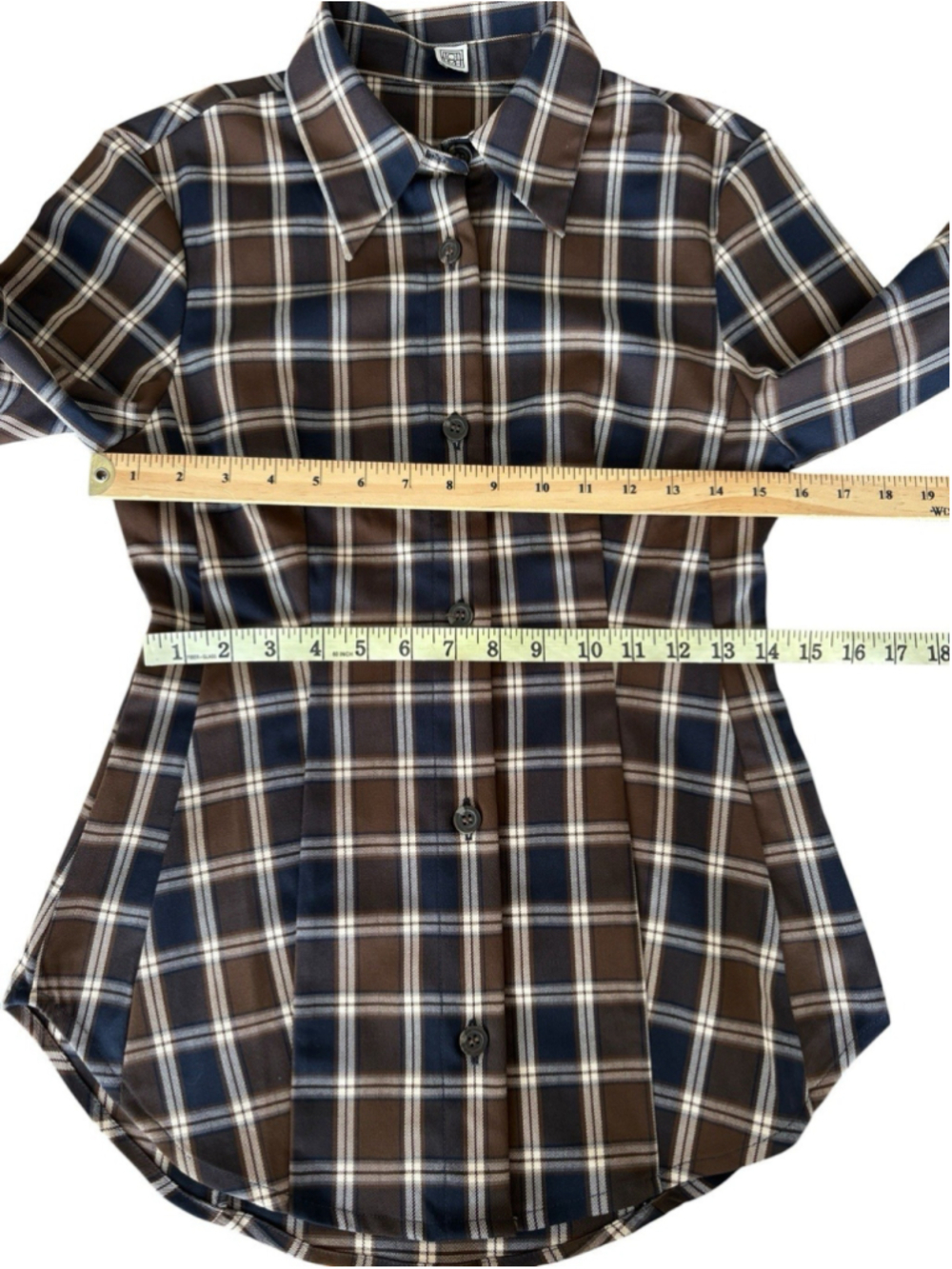 TOTEME Kimono Sleeve Poplin Shirt Tailored Plaid Brown Navy Check EU 42 NWOT - Picture 8 of 13
